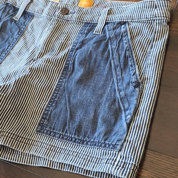 Striped and Denim Patch High-Waist Women’s Shorts - Blue - Picture 4 of 16